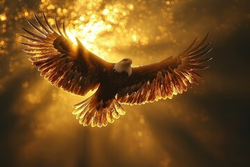 Obraz premium A silhouette of a majestic eagle in flight, its wings fully extended as it soars over a vast canyon. 