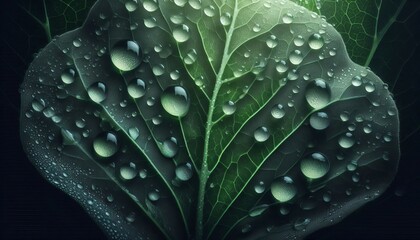 Serene Macro Shot of Dew-Kissed Leaf Textures