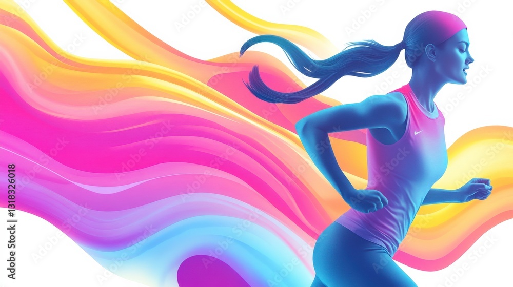 Poster dynamic silhouette of running figure with abstract shapes