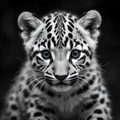 Obraz premium Leopard Cub, Panthera pardus, in black and white.