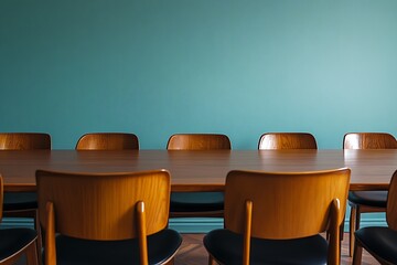 Empty Conference Room with Wooden Table and Chairs