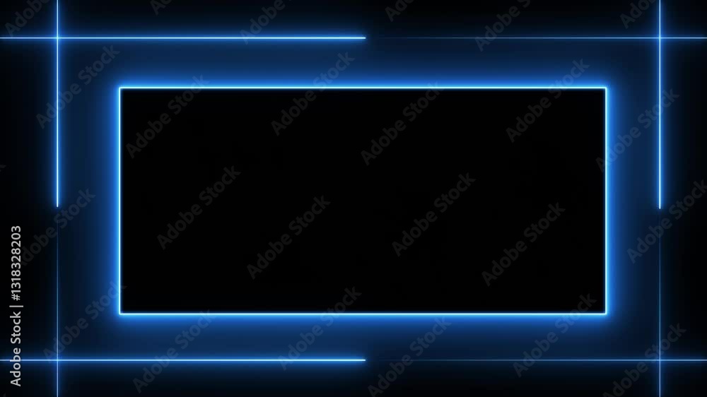 Poster abstract neon line picture frame background, rectangular fire effect animation. neon box rotation re
