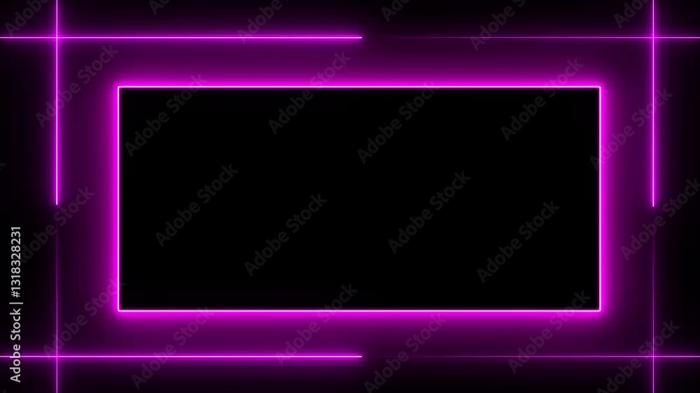 Poster abstract neon line picture frame background, rectangular fire effect animation. neon box rotation re