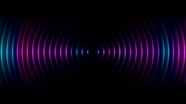 abstract futuristic background animation of dark 3d rings wave motion with glowing colorful lights, 4k seamless corporate background loop	