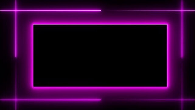 Abstract neon line picture frame background, Rectangular Fire effect Animation. neon box rotation retro moving movement ring display cover box on black