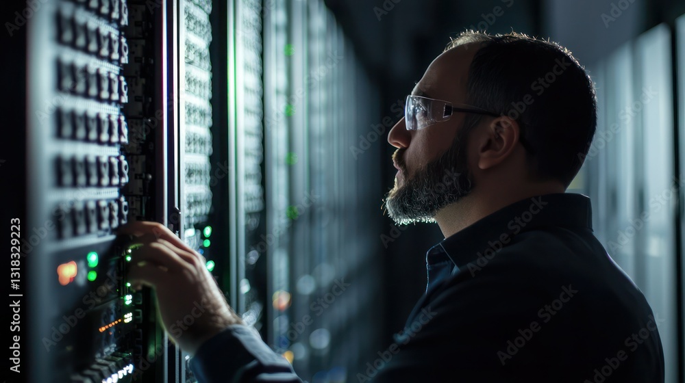 Poster a technician monitoring power backup systems in a control center