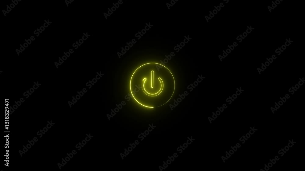 Poster neon glowing power button icon animation on black background. neon power button icon.