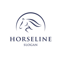 Horse Logo design template with Modern and Minimalist Linear Style. Suitable for Farm Brands, Horse Clubs, Equestrian businesses