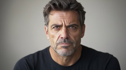 Obraz premium Angry man portrait serious face expression. AI generated