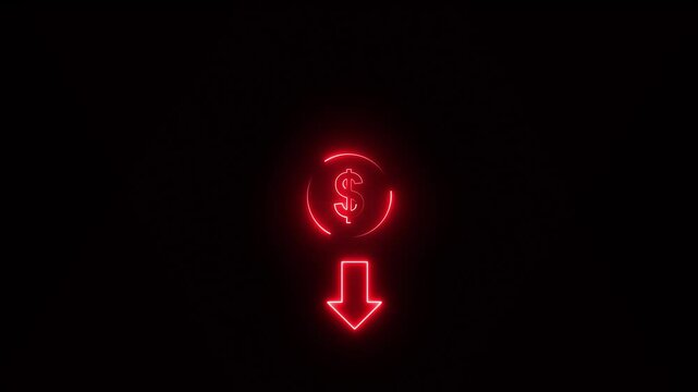 Money loss indicates concept. Cash with down arrow stocks graph, concept of financial crisis, market fall. dollar decrease icon, money, dollar sign with down arrow.