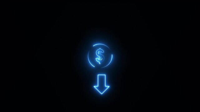 Money loss indicates concept. Cash with down arrow stocks graph, concept of financial crisis, market fall. dollar decrease icon, money, dollar sign with down arrow.