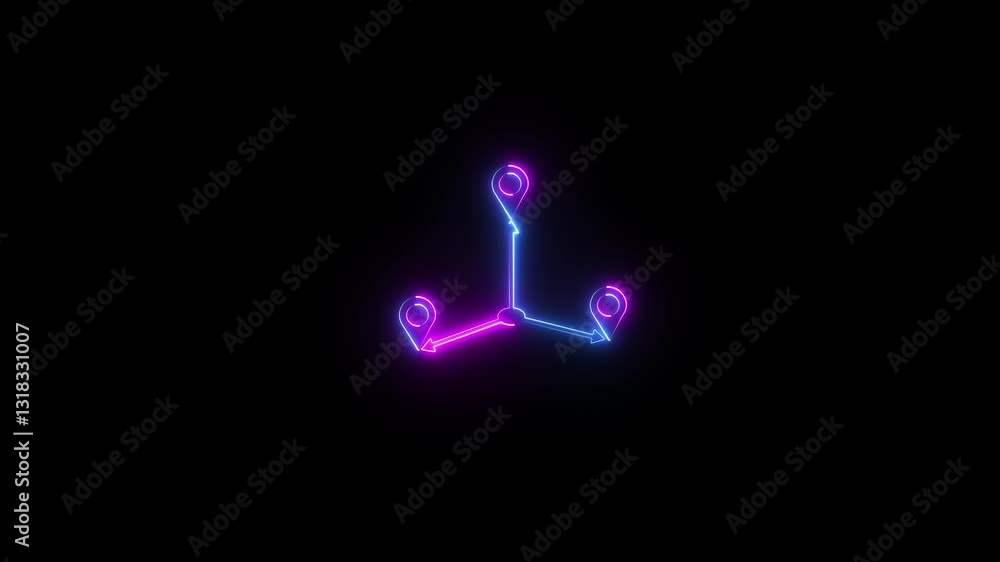 Poster neon gps location signal point and location tracking mark.