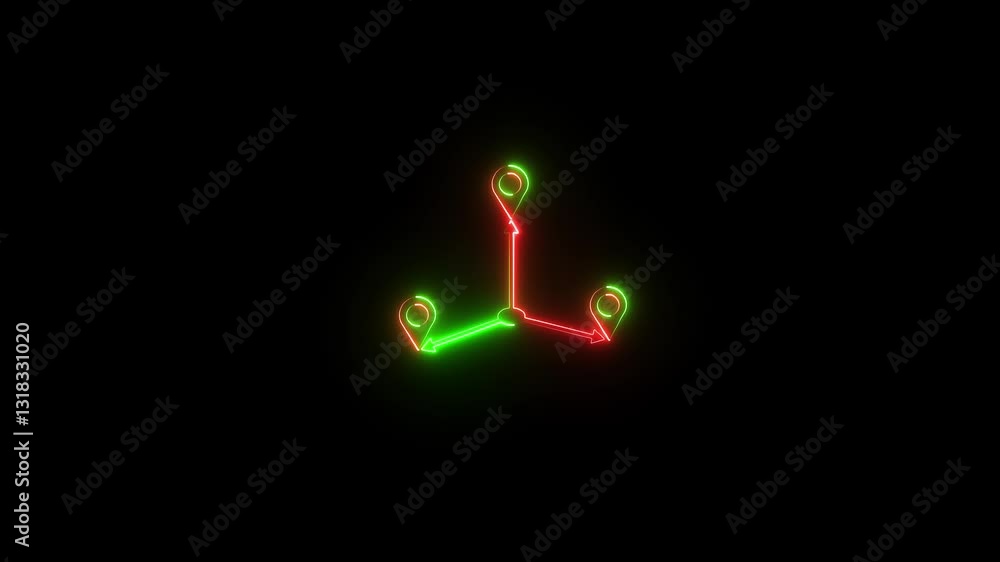 Poster neon gps location signal point and location tracking mark.