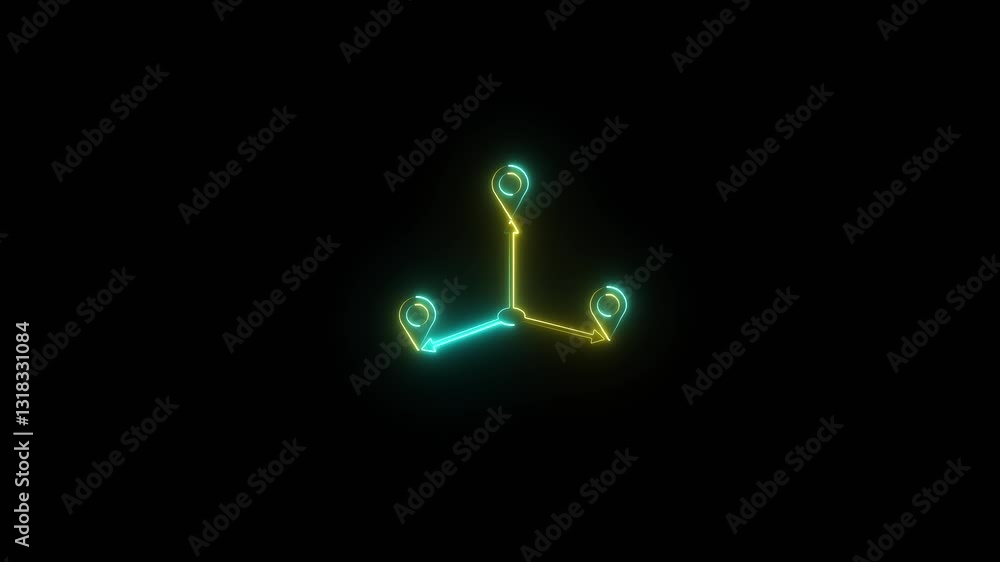 Poster neon gps location signal point and location tracking mark.