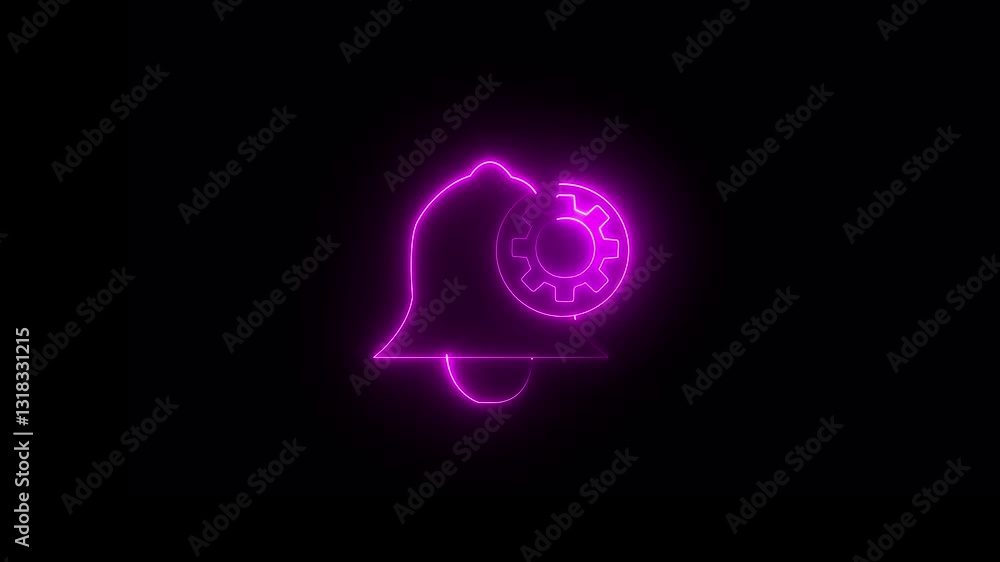 Poster notification rolling with setting icon. blue color neon glowing notification icon with black backgro