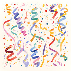 Obraz premium Whimsical and festive cake and sweets candy birthday-themed illustrations and celebratory elements in a playful doodle style.