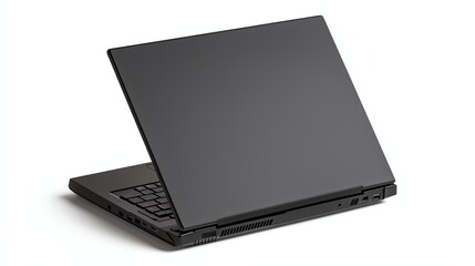 A sleek black laptop with a closed lid, showcasing its modern design and compact size. Perfect for tech enthusiasts, professionals, and students alike.