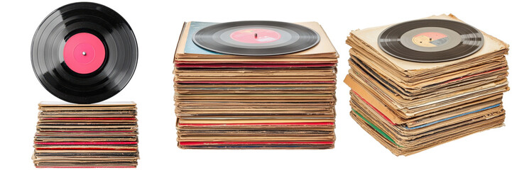 Fototapeta premium Stacks of vintage vinyl records. Concept of music, nostalgia, and collecting.