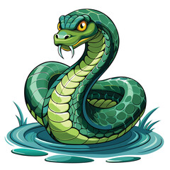 Fototapeta premium A colossal anaconda, partially submerged in murky water, its massive body glistening. Focus on texture and detail.