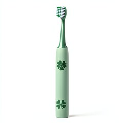A vibrant green toothbrush with a four-leaf clover design, highlighting dental hygiene with a touch of charm