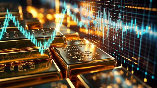 financial market graph with stack of gold bars, economic and gold price concept 