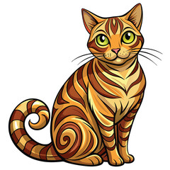 A striking image of a tabby cat showcasing a classic swirl coat pattern, rich amber tones, and intense gaze.  Focus on the fur texture and eye detail.