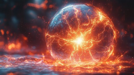 Obraz premium Fiery Glowing Sphere in Dark Background