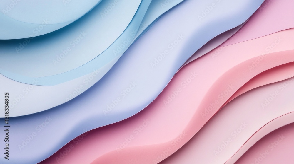 Poster layers of soft pastel colors blend seamlessly, showcasing curves and waves that evoke calmness. the 