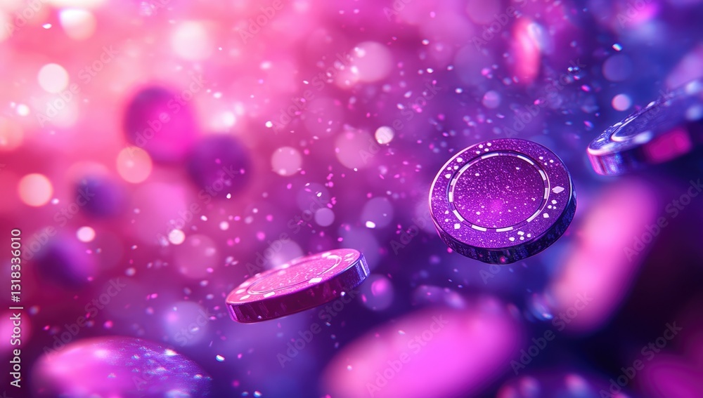 Aufkleber this image features an abstract digital background filled with floating glitter coins in vibrant sha