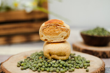 Close Up Bakpia on The Green Benas, The Traditional Food from Yogyakarta, Made from Mixture of Green Beans and Sugar. 