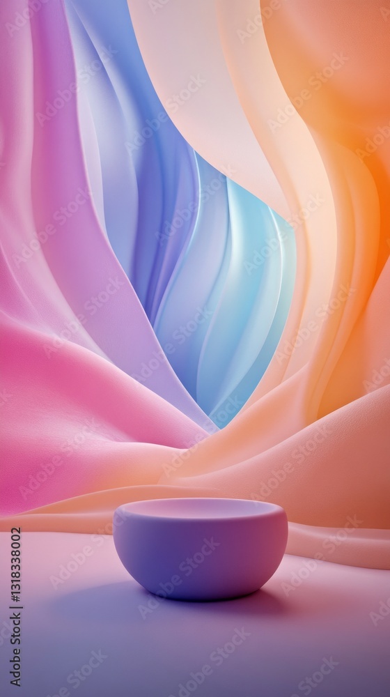 Poster Soft pastel colors flow gracefully through the background, creating a tranquil ambiance. A simple bowl rests at the center, inviting calmness and reflection