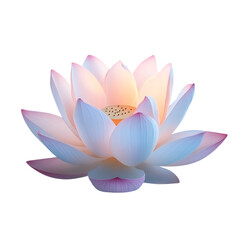 Illuminated Lotus Flower in Soft Pastel Hues Isolated on Transparent Background