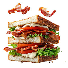 A Delicious BLT Sandwich with Crispy Bacon Lettuce Tomato Isolated on Transparent Background
