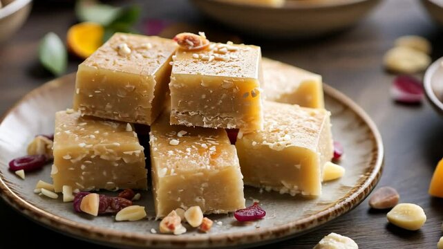 close up milk barfi  Indian sweet treat fudge-like 