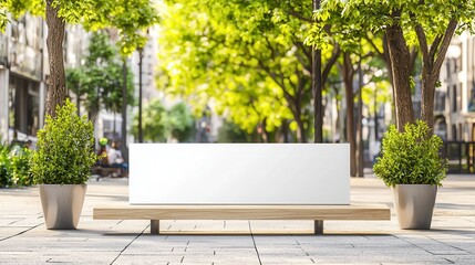 Modern Bench Surrounded by Green Trees in Urban Park Setting
