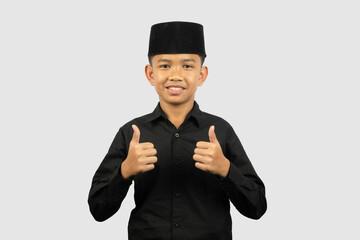 Confident Islamic Student with Double Thumbs Up Gesture