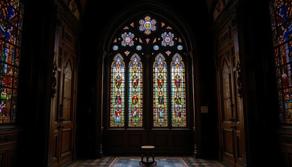 Obraz premium By Rick, stained glass was coloured on a Dutch castle door.