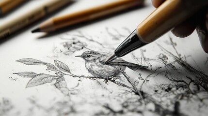 A Penciled Bird Sketch: Detailed Wildlife Drawing