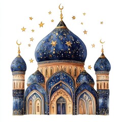 Fototapeta premium Celestial Blue Mosque Watercolor Painting