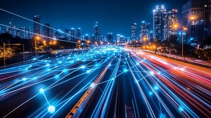 Cityscape Night Highway Data Network