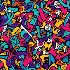 Fototapeta premium Graffiti doodle seamless pattern for background texture textile fabric