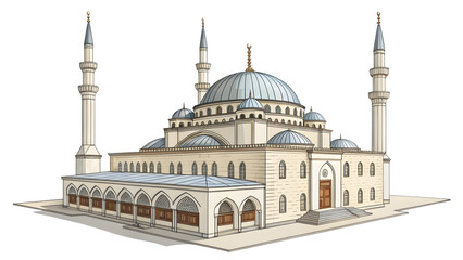 Obraz premium Elegant Mosque Illustration – Islamic Architecture Design