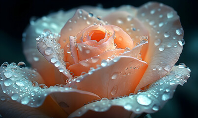 Rose with water droplets, symbolizing purity and freshness in bloom