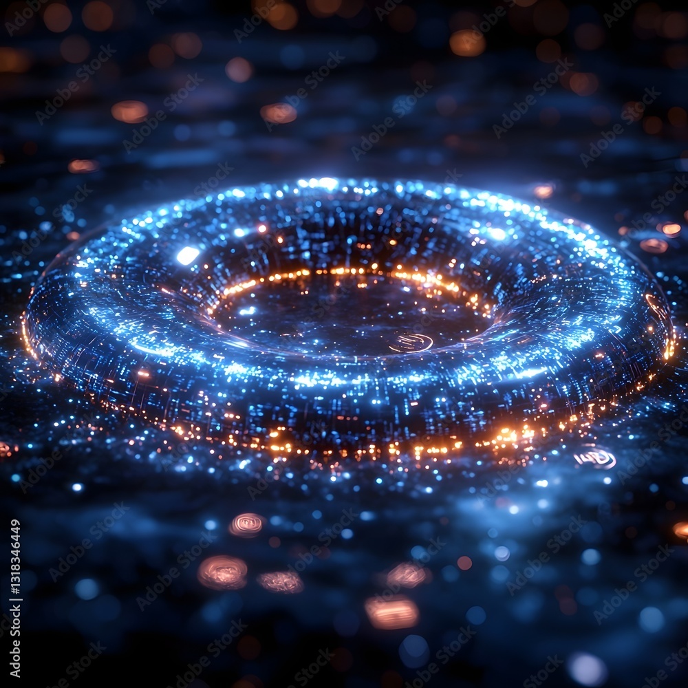 Poster mesmerizing glowing spiral symbolizing quantum coherence with mathematical symbols