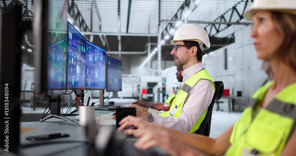 Fototapete Multiracial team using Scada automation software