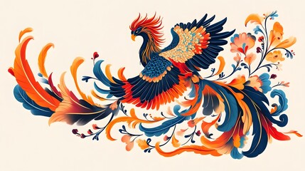 Obraz premium Elegant Japanese Phoenix Tattoo with Vibrant Feathers and Flames