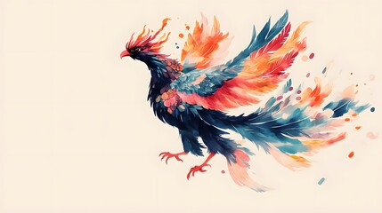 Fototapeta premium Vibrant and Majestic Japanese Phoenix Tattoo Design with Fiery Feathers and Flames