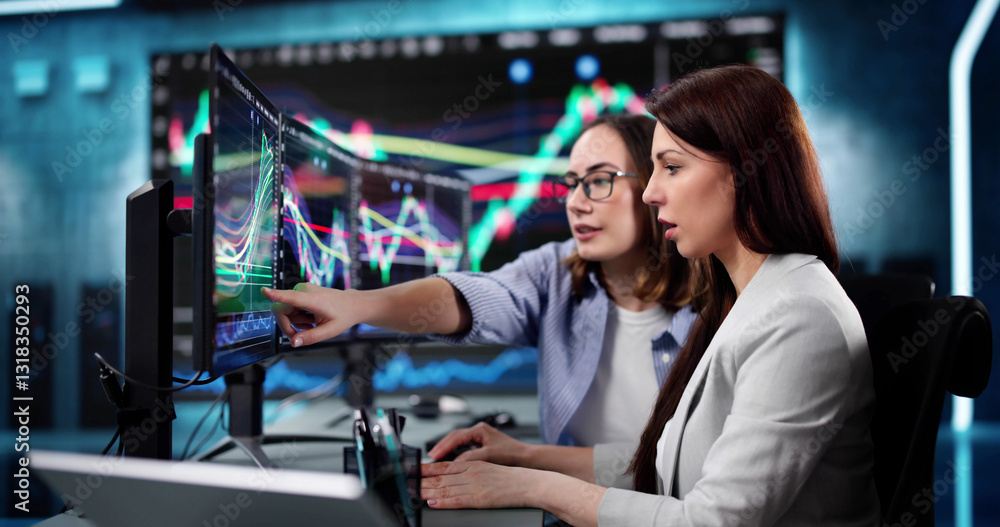 Aufkleber Stock Trader Analyzing Market Trends on Computer Screen