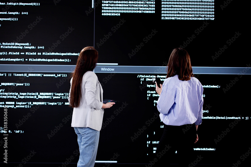 Poster Female Programmer Developing Website on Office Computer