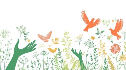 Vibrant Garden of Hope and Joy on White Background